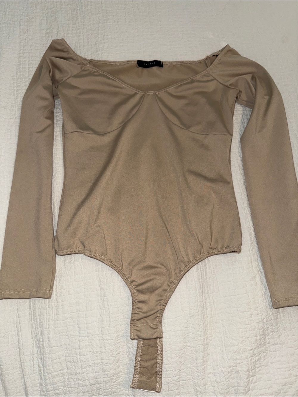 Women’s Long Sleeve Tan Scoop Neck Bodysuit